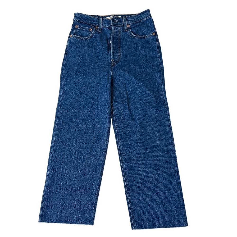 Levi's Ribcage Straight Fit
Ankle Jeans Women's 25 Blue High-Rise‎ Raw-Hem Denim